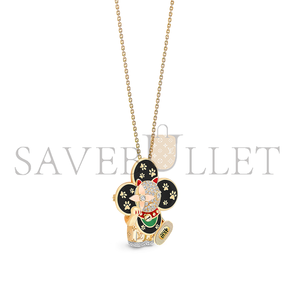 l**is V*t*n vivienne maneki neko pendant, 3 golds, lacquer & diamonds q93901